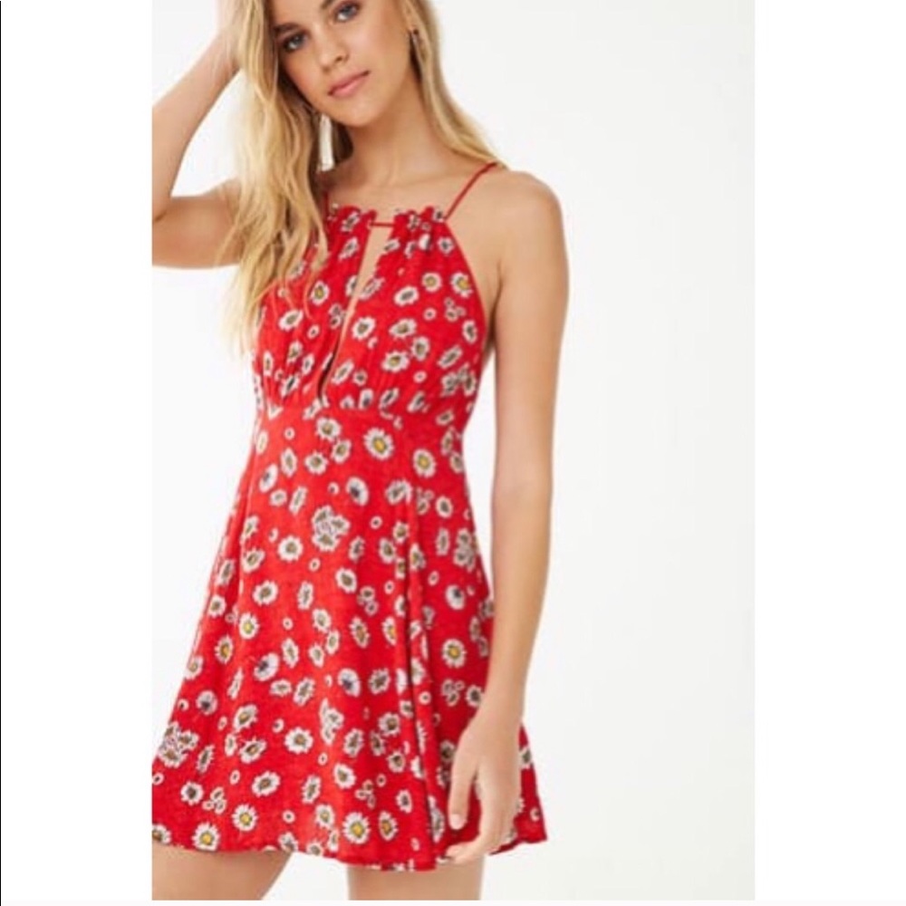 Forever 21 Daisy Print Red Dress